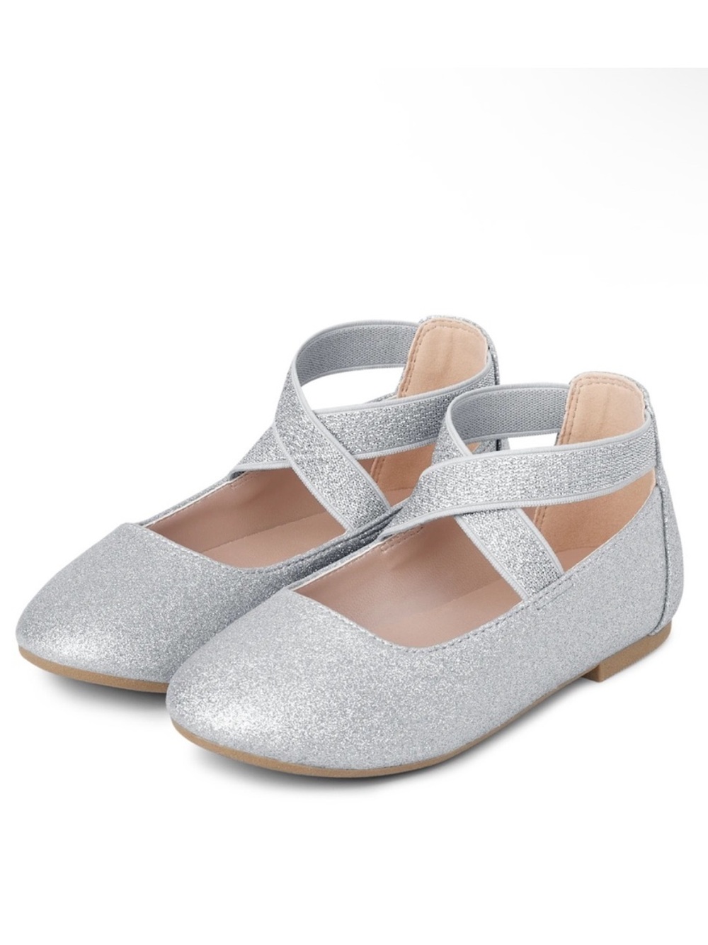 Gymboree Girls Silver Glitter Criss Cross Ballet Flats Size 2 Little Girl